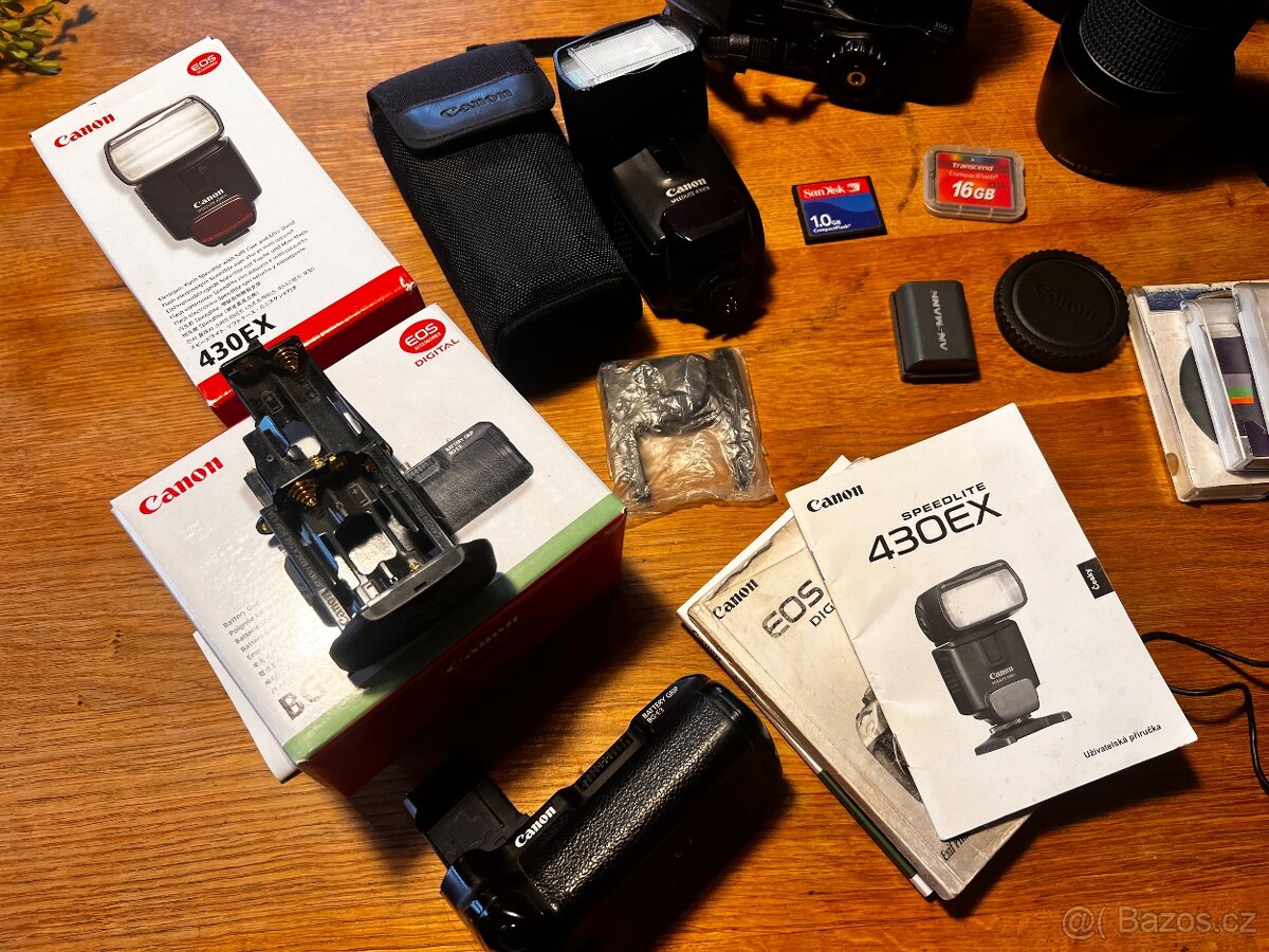 Canon 350 D, objektivy, blesk Speedlite 430, brašny. - 2