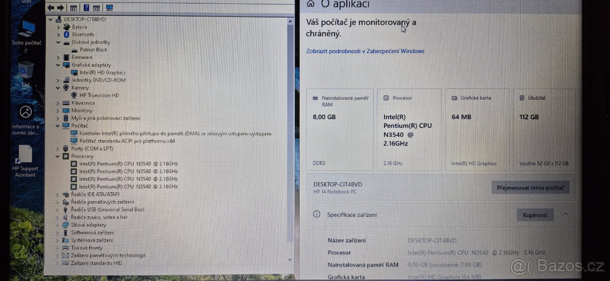 HP, Intel N3540 4x 2,66GHz, 8GB DD3, 120GB SSD, WIN10 - 2