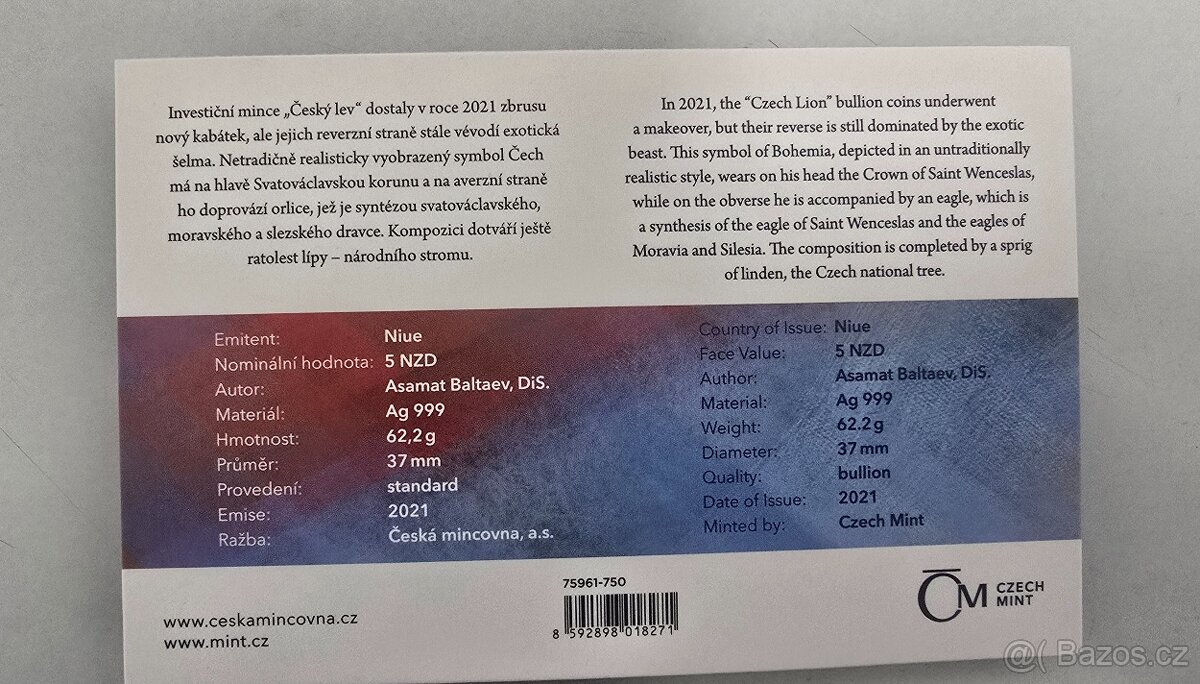 2oz 2021 Česky Lev číslovaný standard - 2