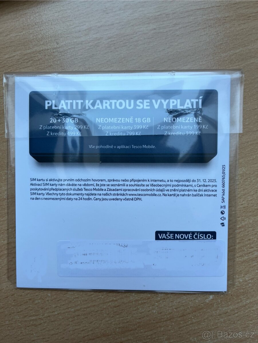 SIM karta tesco mobile + balíček neomezené volání a data - 2