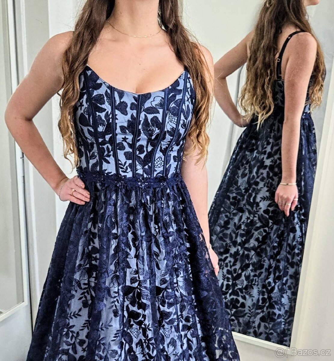 NOVÉ plesové šaty KRAJKOVÉ MODRÉ - 2