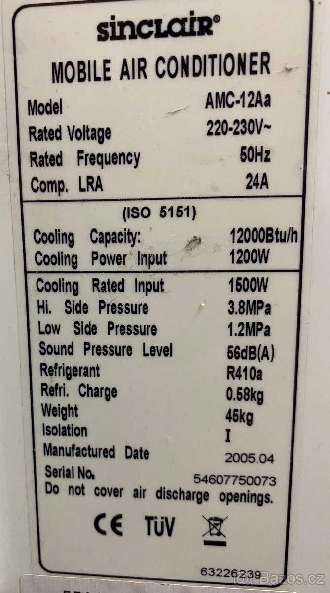 Mobilní klimatizace Sinclair starší ale funkční.Levně - 2