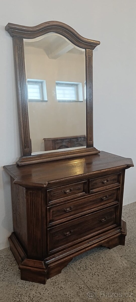 Starožitná komoda + zrcadlo, nábytek z masívu - 2