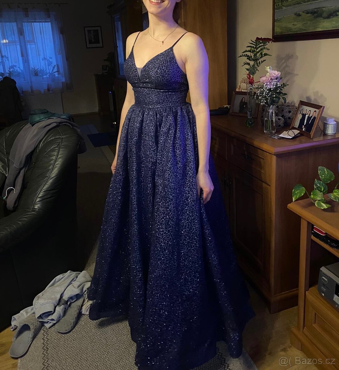 Tmavě modré maturitní plesové šaty S - 2