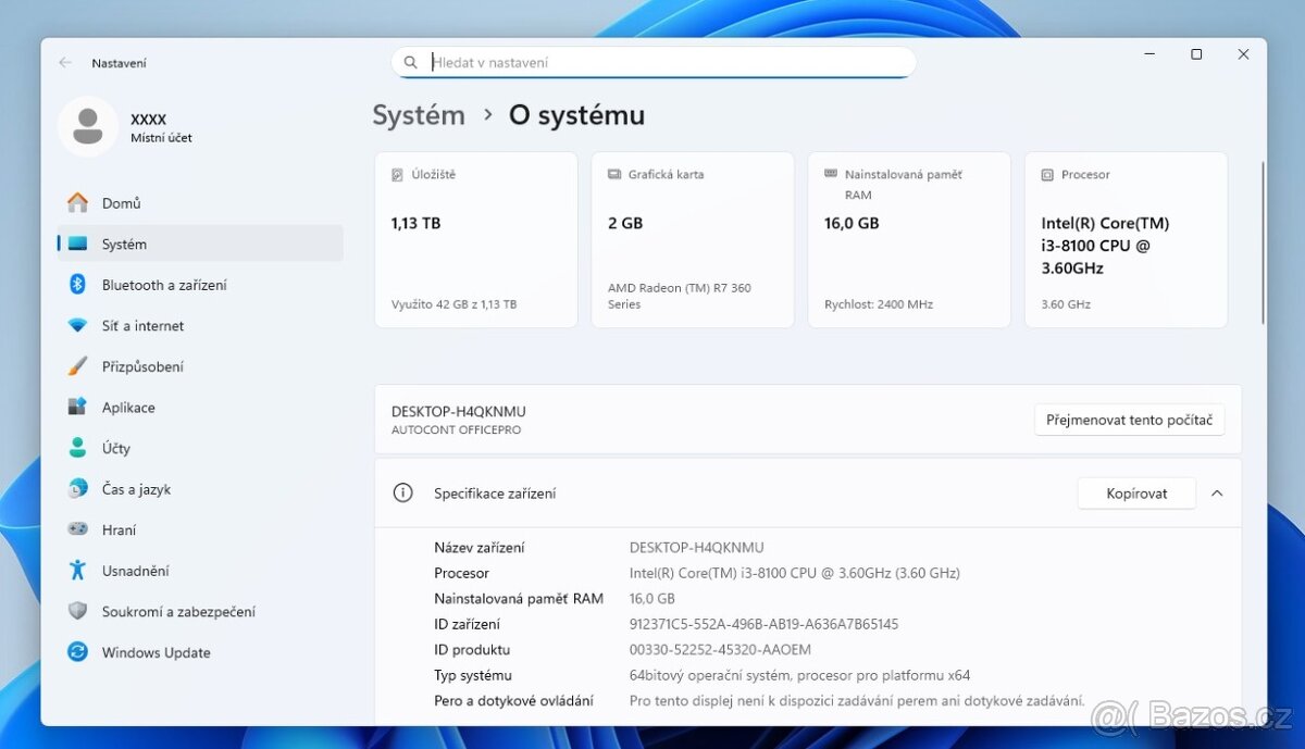 PC/i3-8100 4x3,60GHZ/16GB DDR4/240GB SSD + 1TB/GPU 2GB/W11 - 2