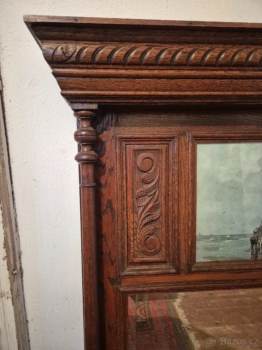 Velké starožitné nástěnné zrcadlo z dubu, Henri II / Mechele - 2