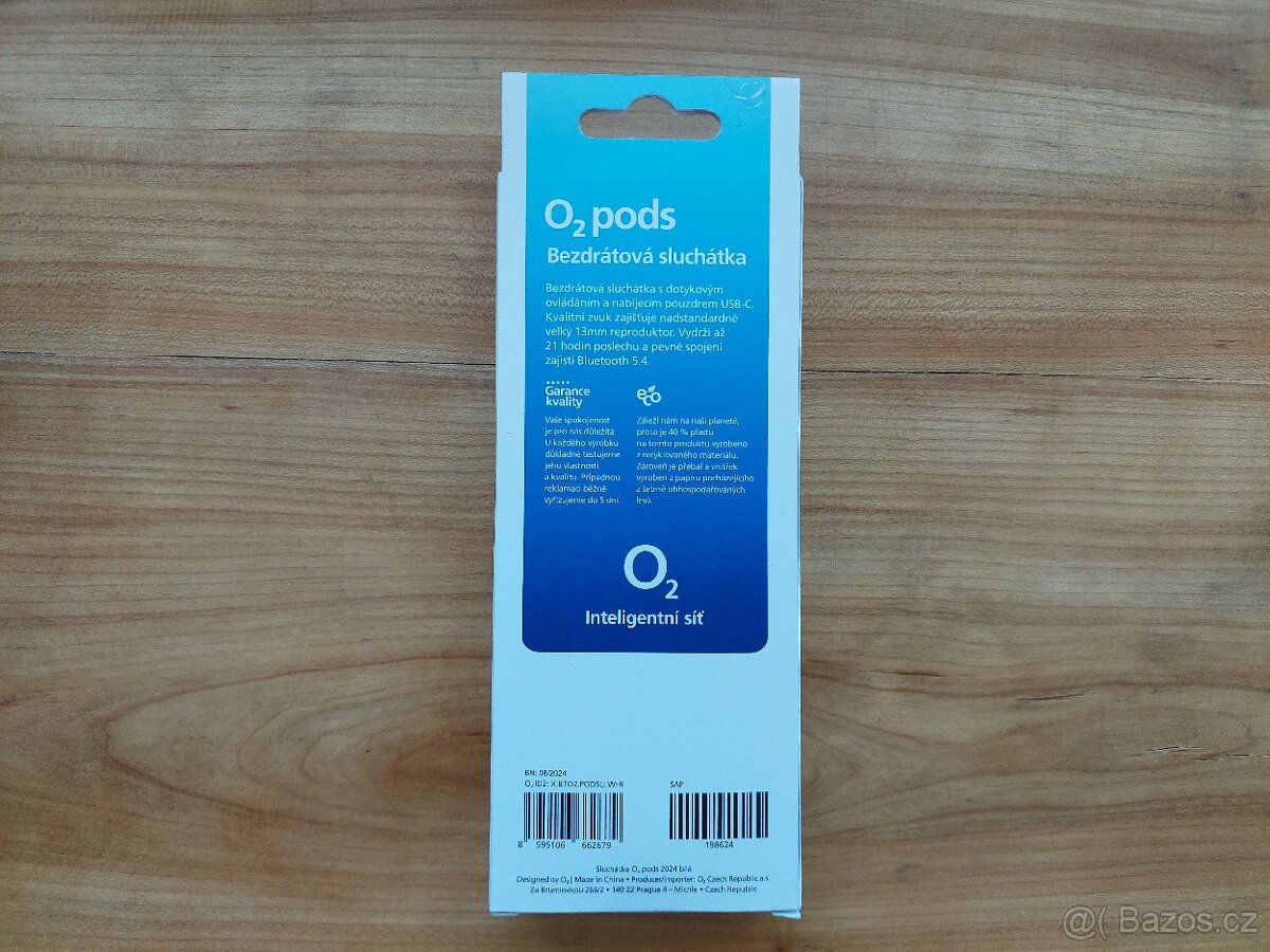 Nová bezdrátová sluchátka O2 pods + box + kabel, bílá barva - 2