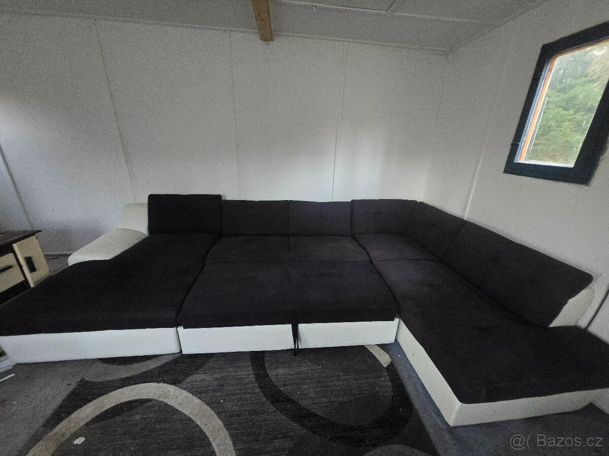 Prodej sedací rozkládací soupravy koženka a látka - 2