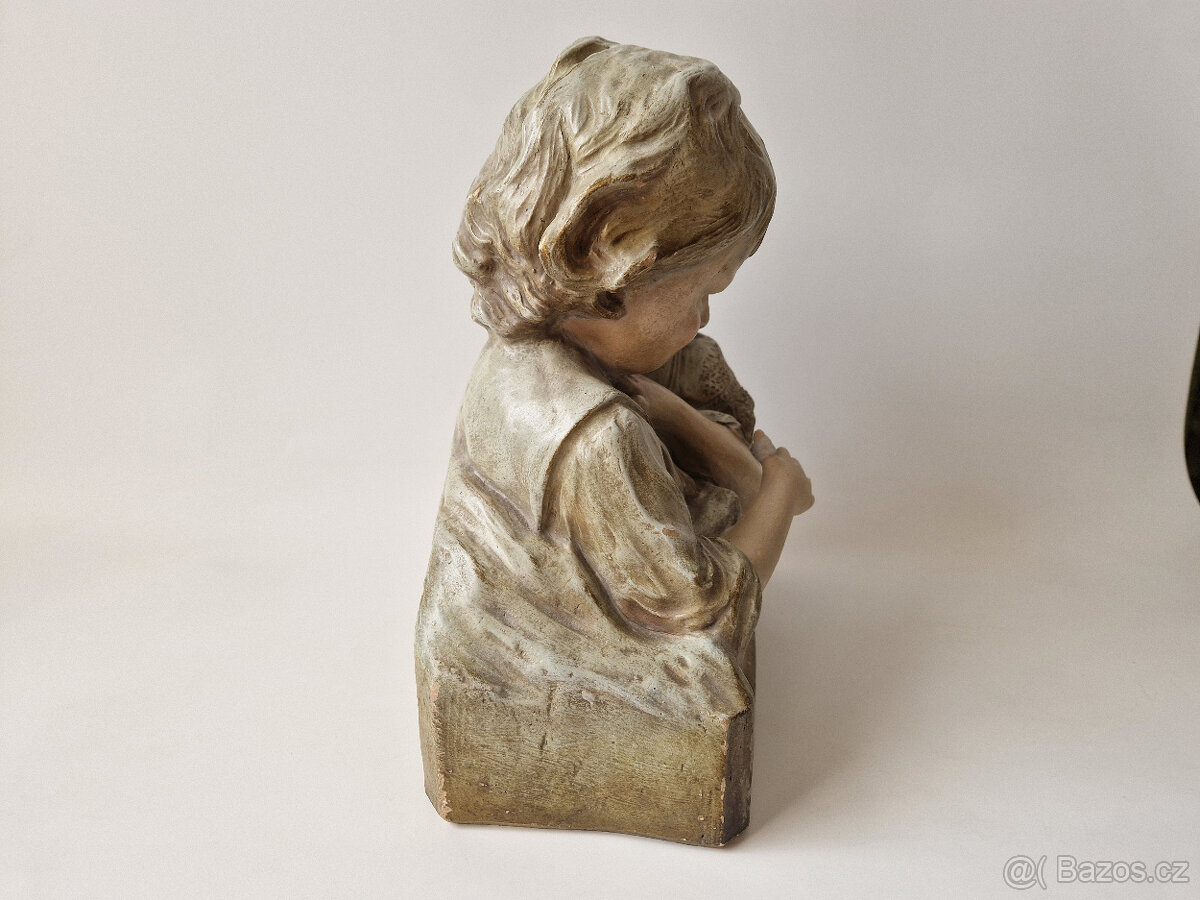 Starožitná secesní keramická socha sousoší busta děti ca1900 - 2