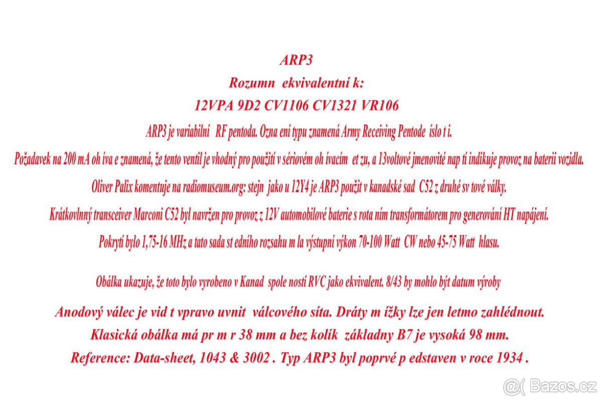 Elektronka,lampa,pentoda Marconi ARP3 nepoužité - 2