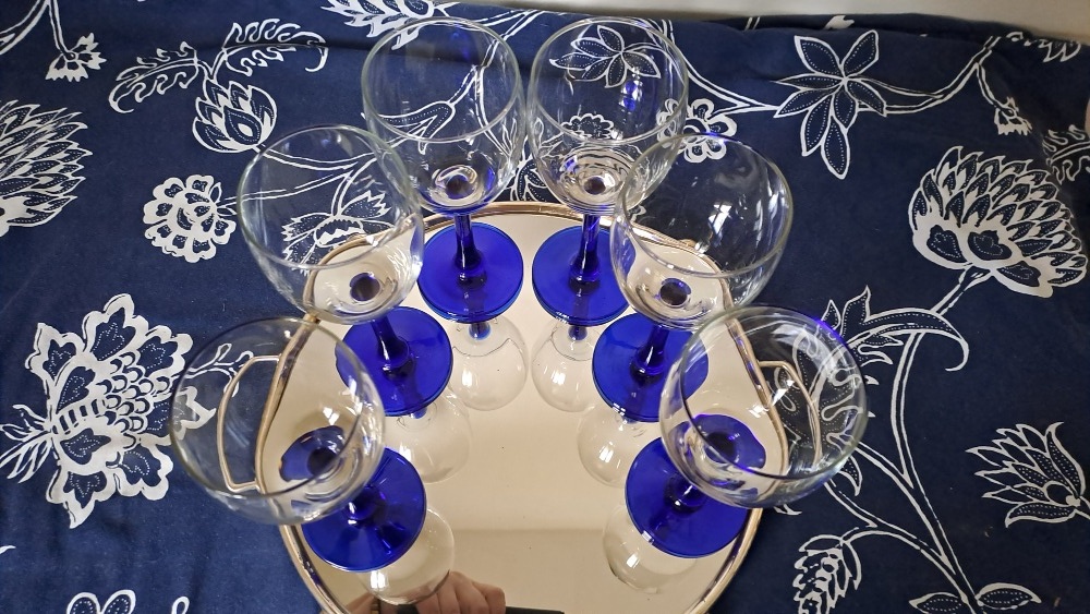 SKLENIČKY COBALT VINTAGE "NEPTUNE" CRISTAL D ARQUES DURAND - 2