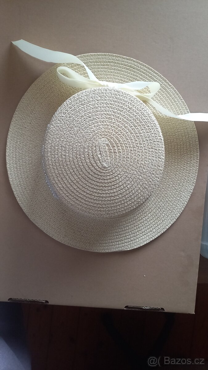 Bride klobouk - slaměný klobouk s mašlí a nápisem bride - 2