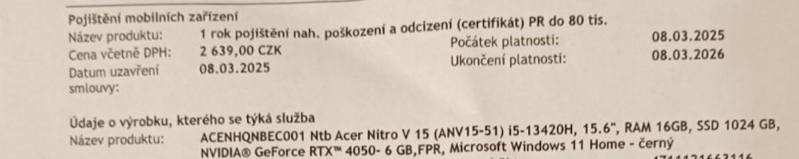 Prodám herní notebook Acer Nitro V15 - 2