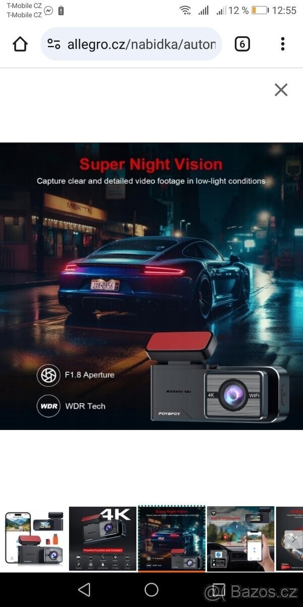 automobilová Dash Cam Q23 4K WiFi Dashcam s 64GB SD kartou - 2