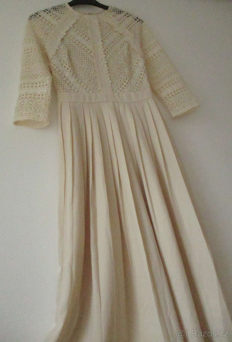 Dámské midi šaty béžové krajkové plisované S 36 - 2