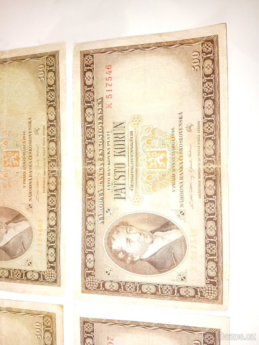 BANKOVKY 500 KČS, 1946, NEPERFOROVANÉ, RŮZNÉ SÉRIE - 2