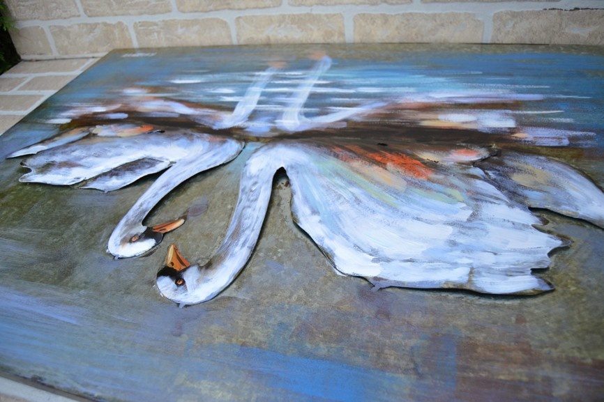 3D kovový obraz LABUTĚ NA JEZEŘE 90x60 - 2