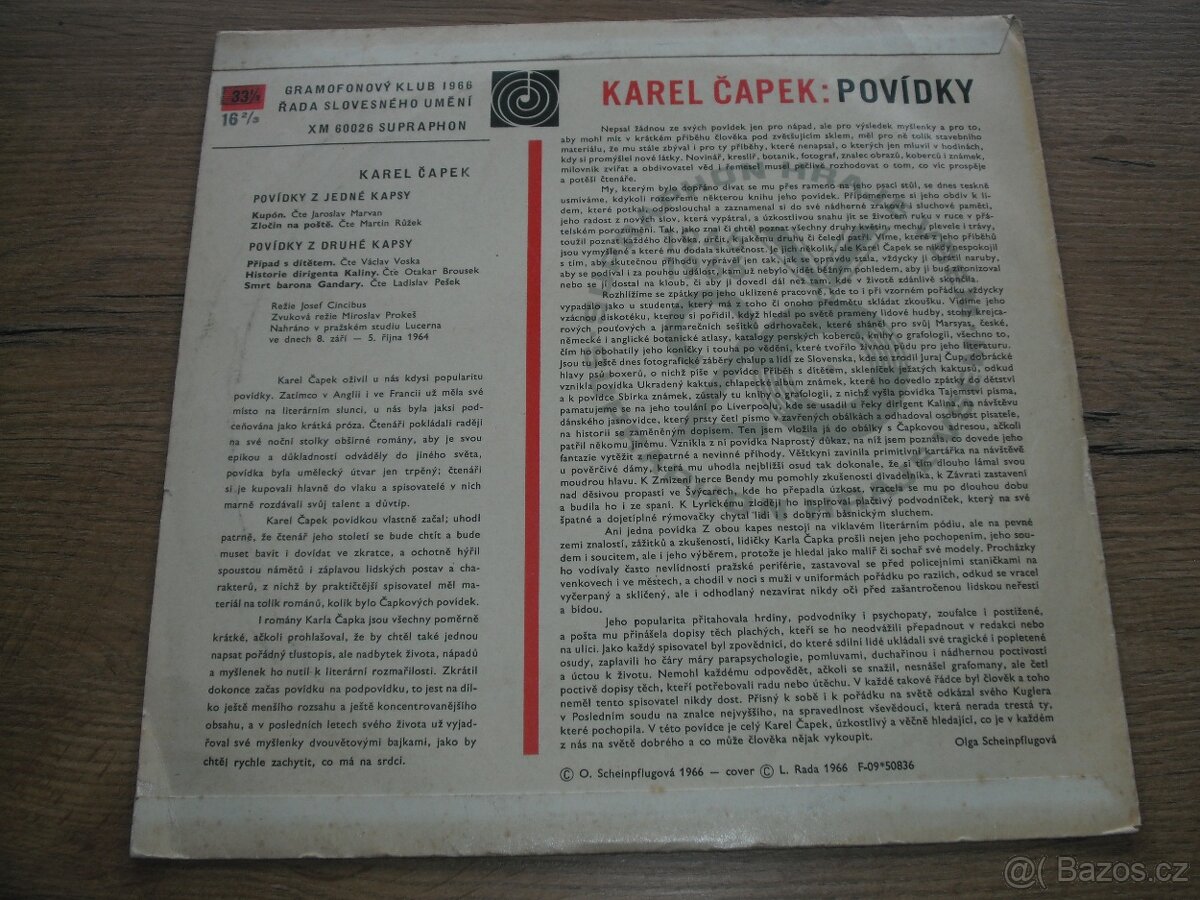 Gramofonová deska Karel Čapek Povídky - 2