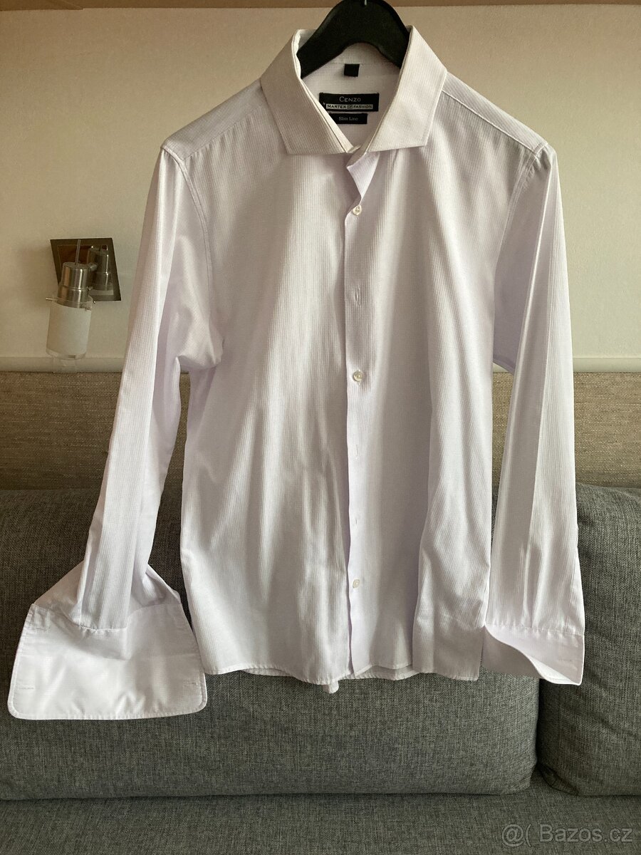 pánská bílá společenská košile na manžetové knoflíčky - 2