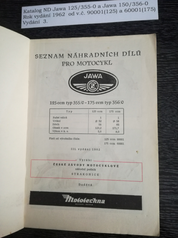 Jawa 125/355 a 175/356 katalog ND. Perfektní stav - 2