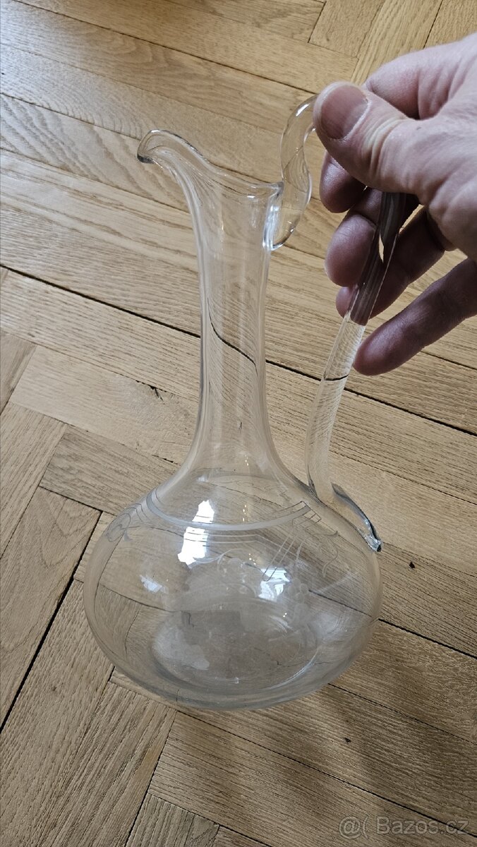 Starožitná skleněná karafa – art deco - 2