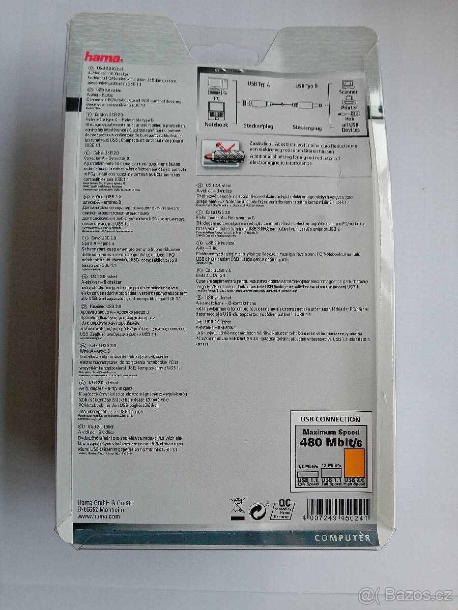 Kabel Hama USB 2.0/USB-B 7,5m - 2