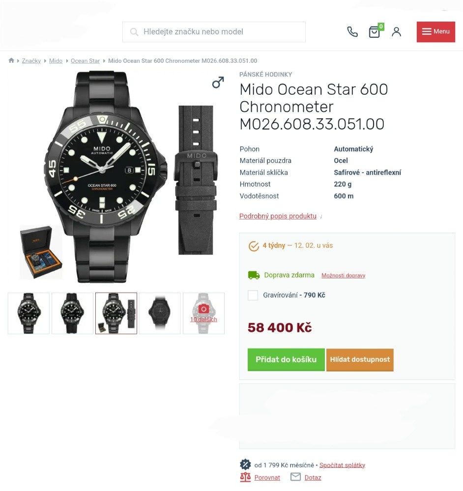 Mido model Ocean Star 600 Chronometer set, originál hodinky - 2