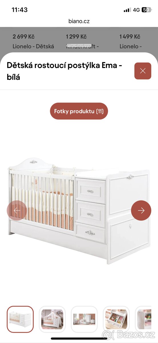 Dětská rostoucí postýlka Ema- bílá (100x85x163 cm) - 2