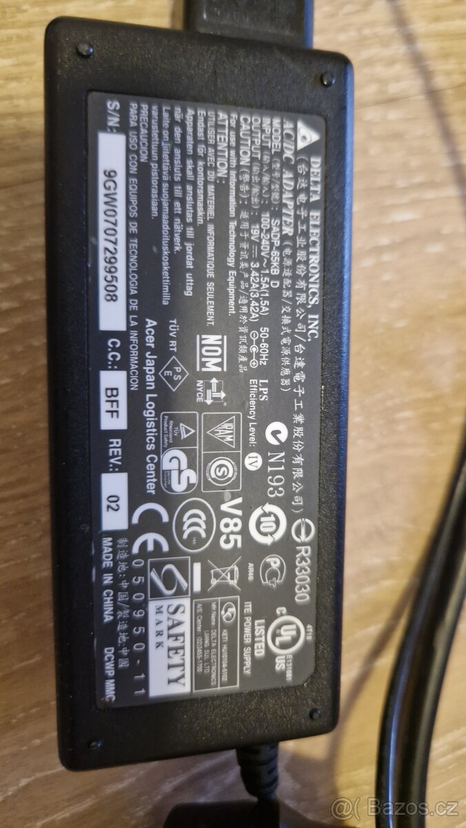 Laptop, notebook, napájecí zdroj, Acer, 19V; 3,42A - 2