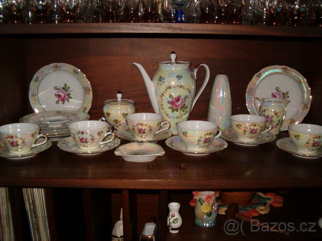 Perleťová kávová porcelánová souprava - 2