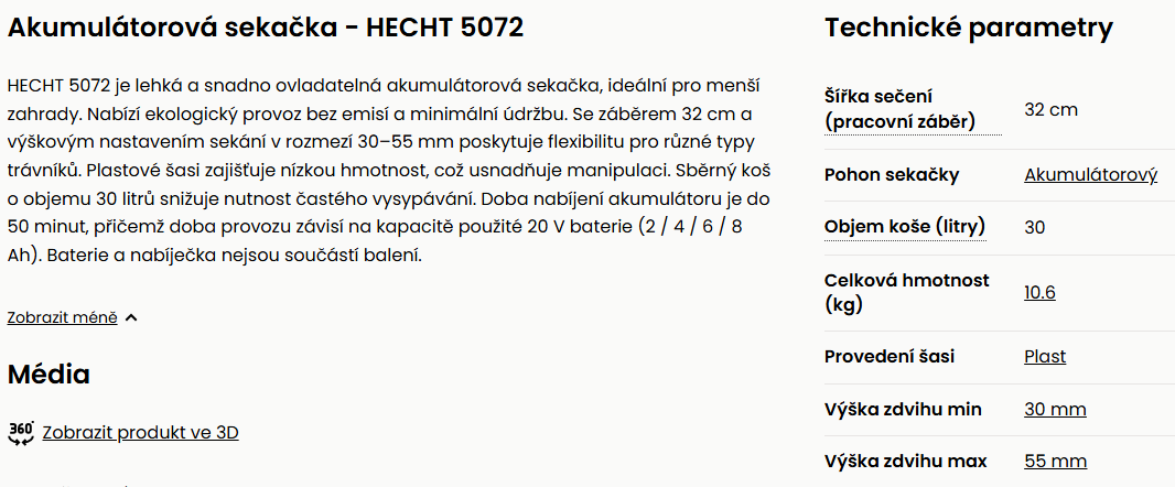 Akumulátorová sekačka - HECHT 5072 - 2