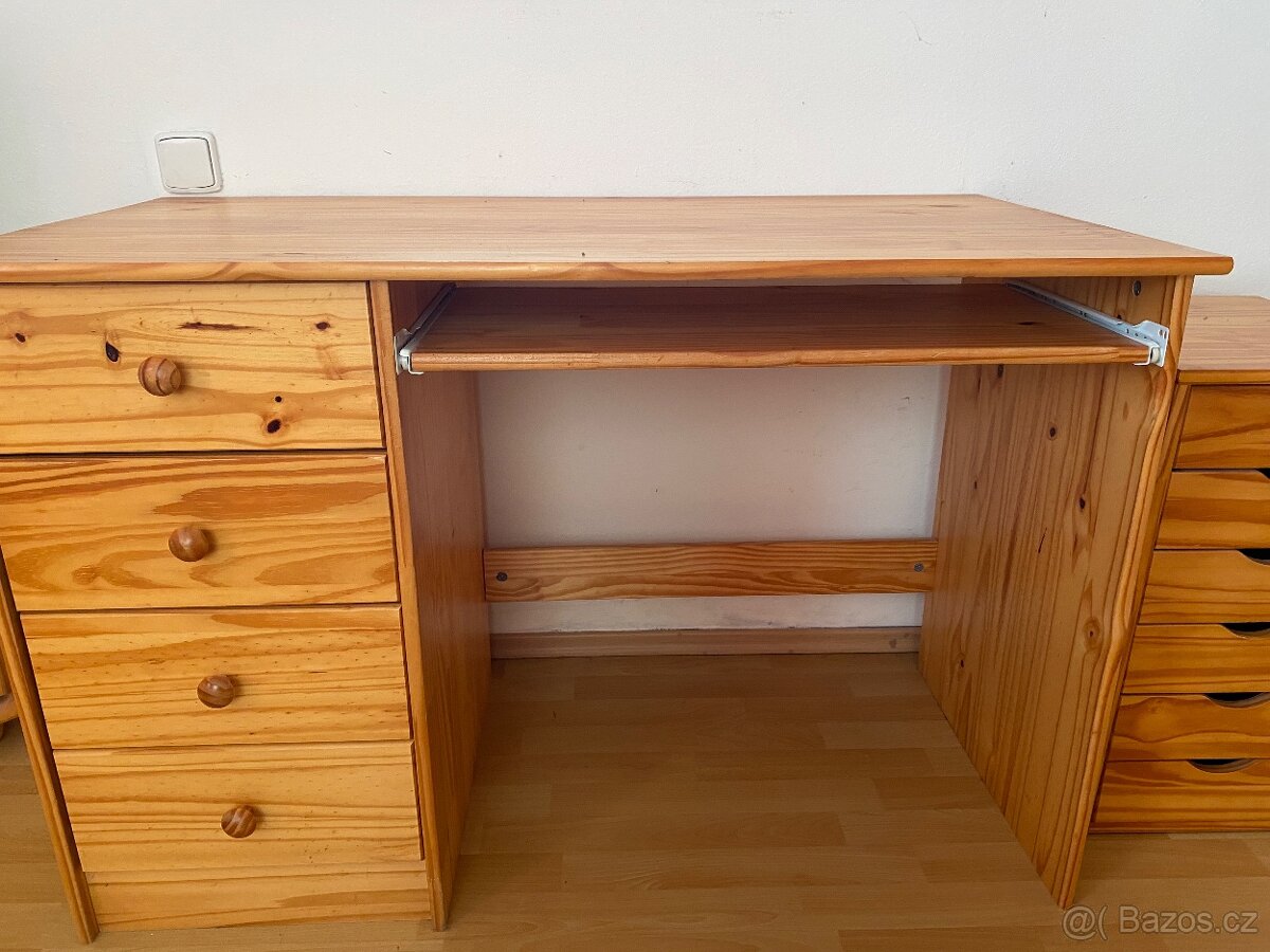 Psací stůl z borovice masiv + kontejner 6 šuplíků - 2