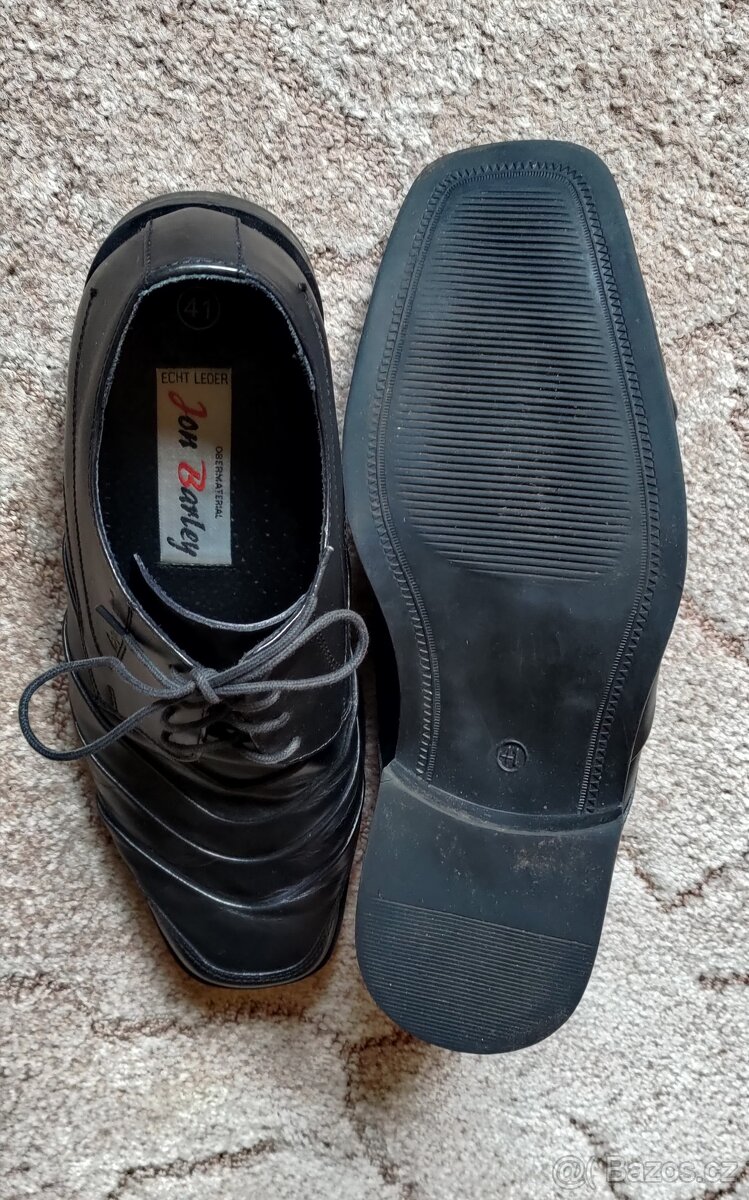 JON BARLEY kožené černé polobotky / NOVÉ / - 2