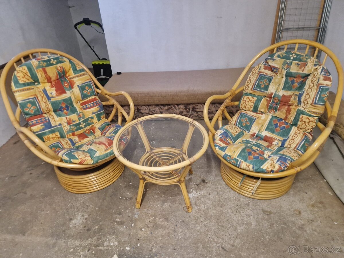 Ratanová otáčivá křesla se stolkem - 2