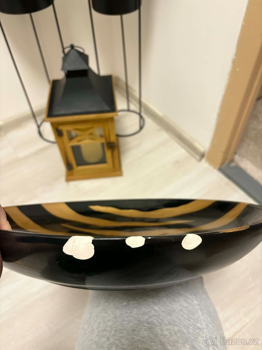 Designový set KANGAROO: Váza + Mísa (Černá/Zlatá) – Sleva - 2