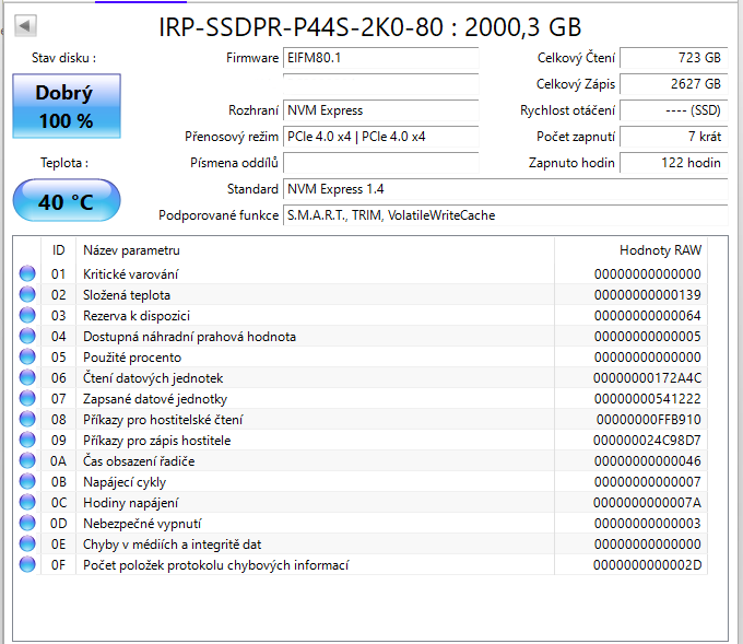 NVMe Disk- 2TB - V zánovním stavu - 2