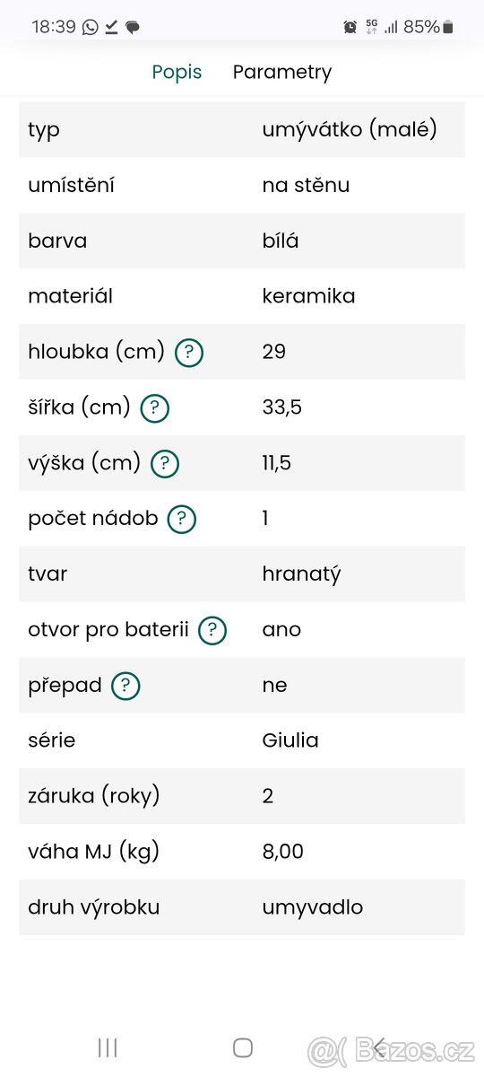 Malé umyvadlo (umývátko) zanovní TOP STAV (1,5 roku záruky) - 2