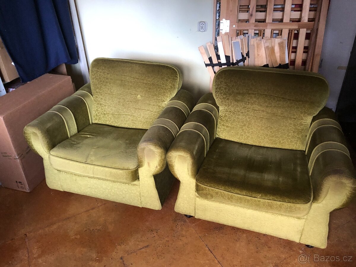 Retro pohovka + 2 křesla zelené - 2