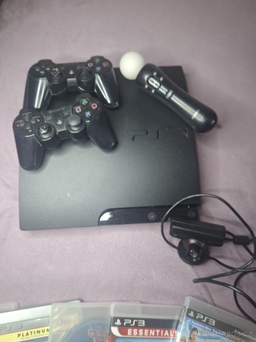 Prodám PlayStation 3 Slim – velký set: 2 ovladače, Move, Kam - 2