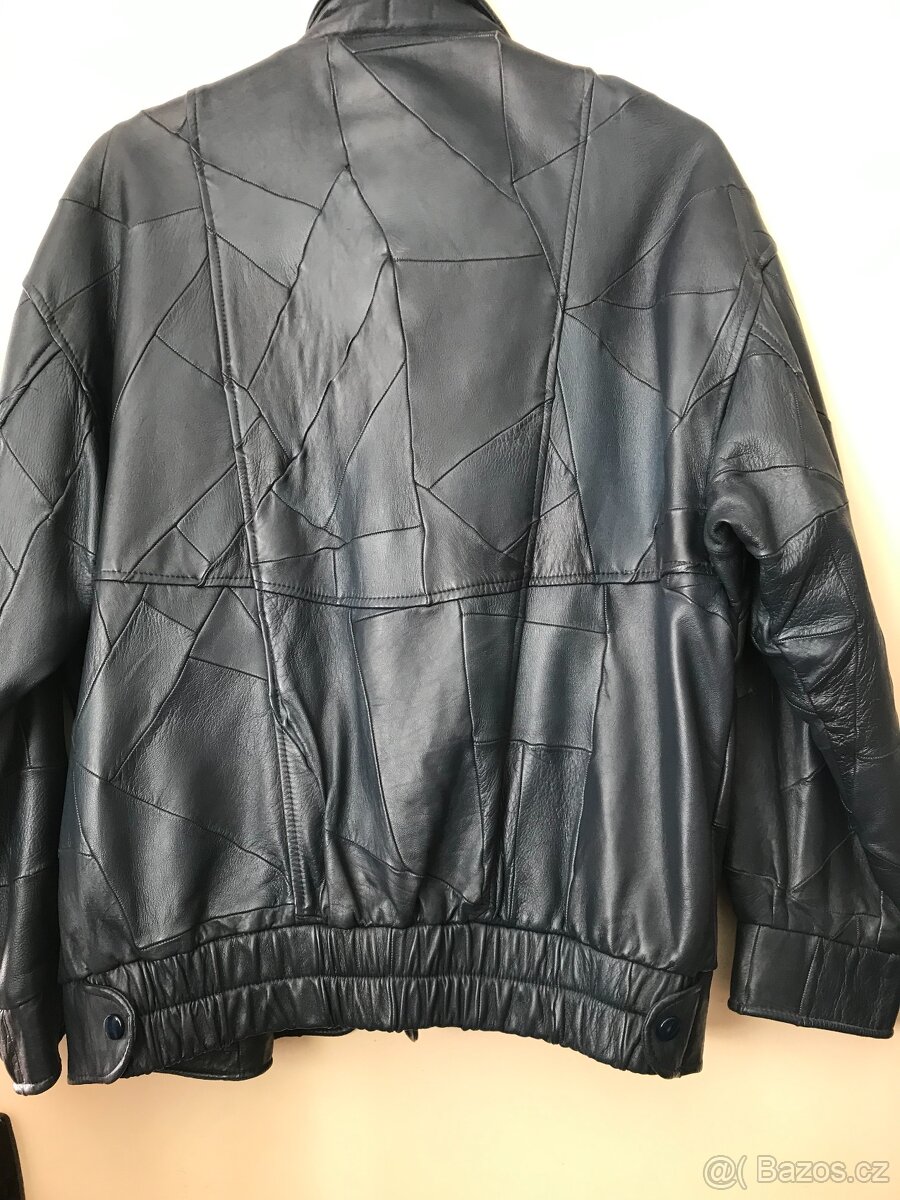 Pánská kožená bunda XL tmavě modrá - 2