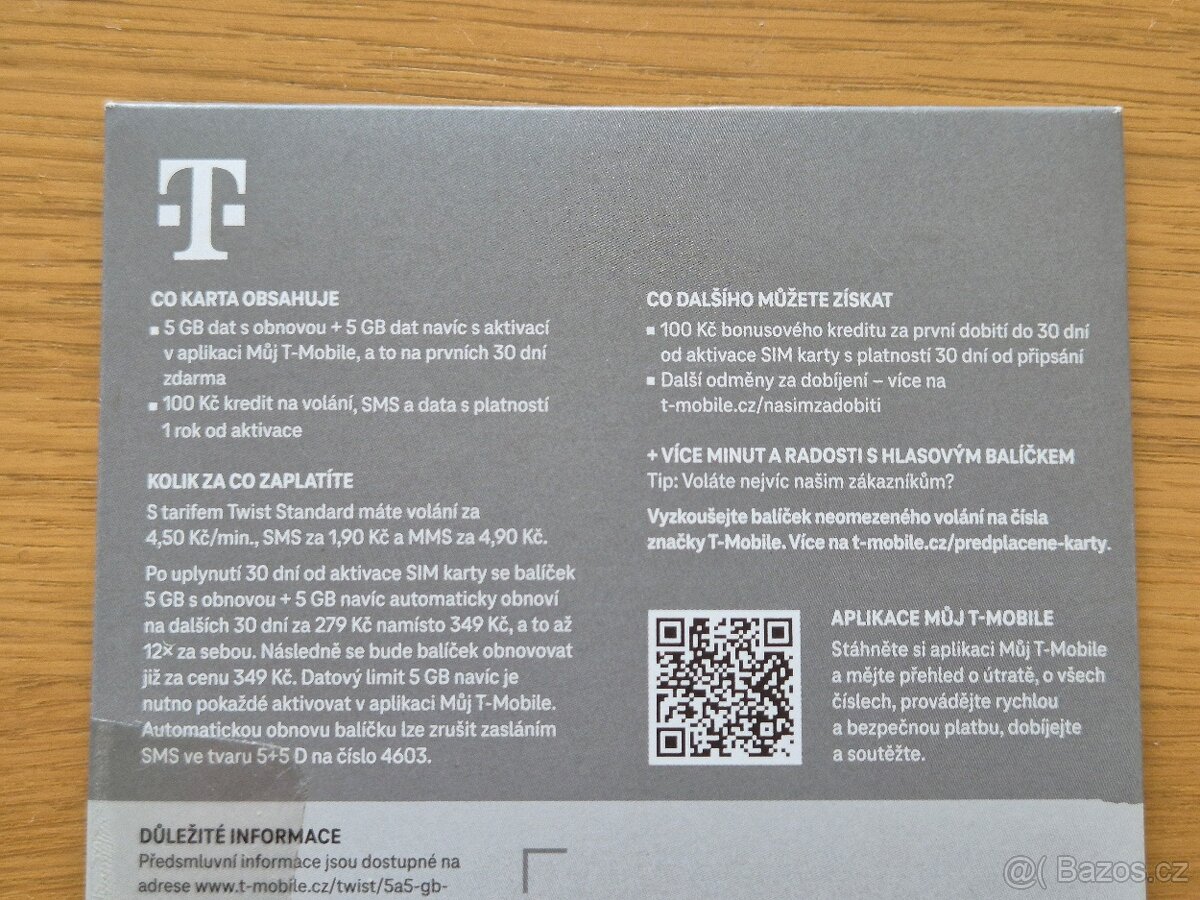 SIM karta T-mobile - kredit 100 Kč + 10 GB dat - 2