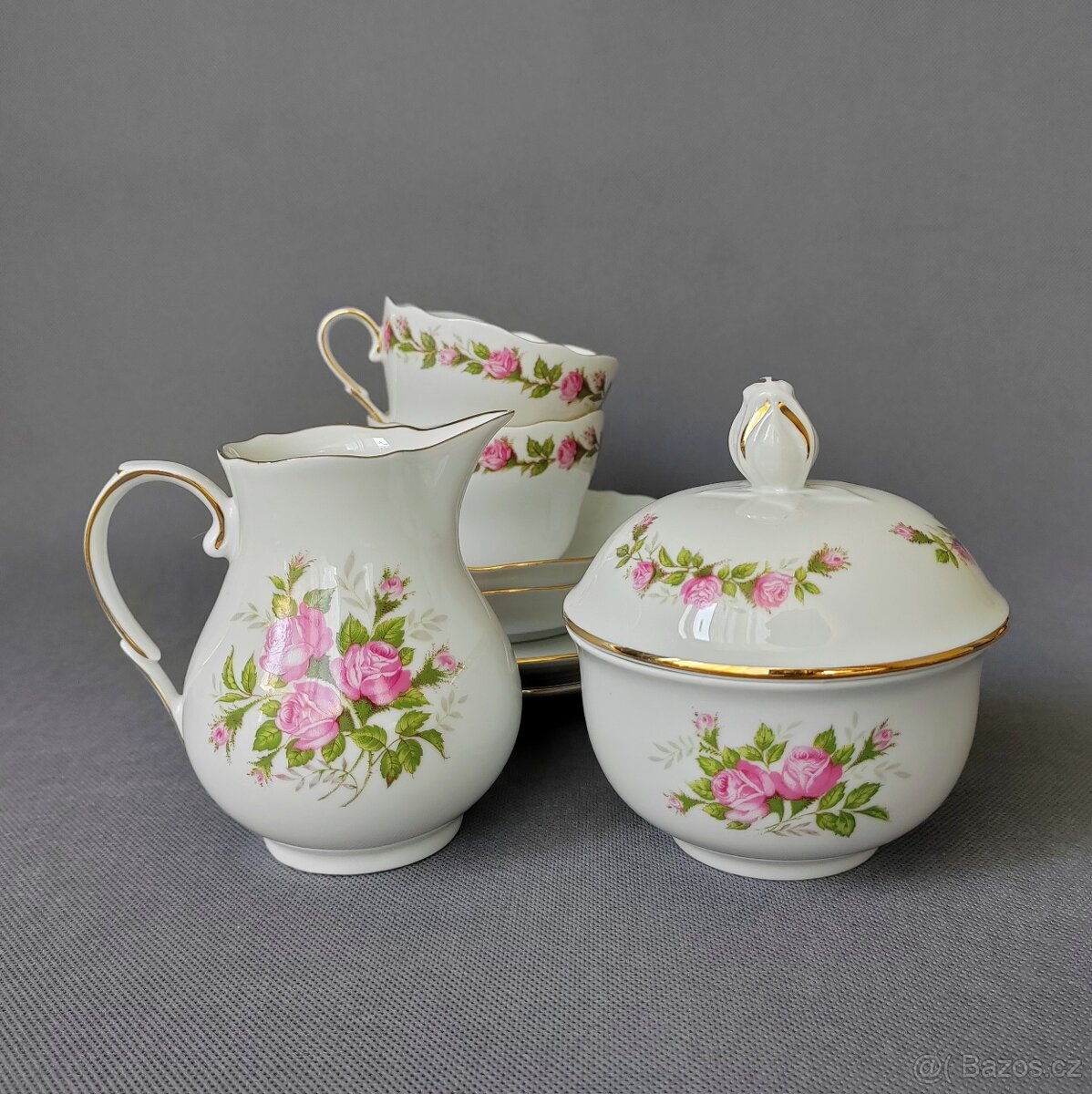 Elegantní čajový servis/sada Triptis Germany – růžový dekor - 2