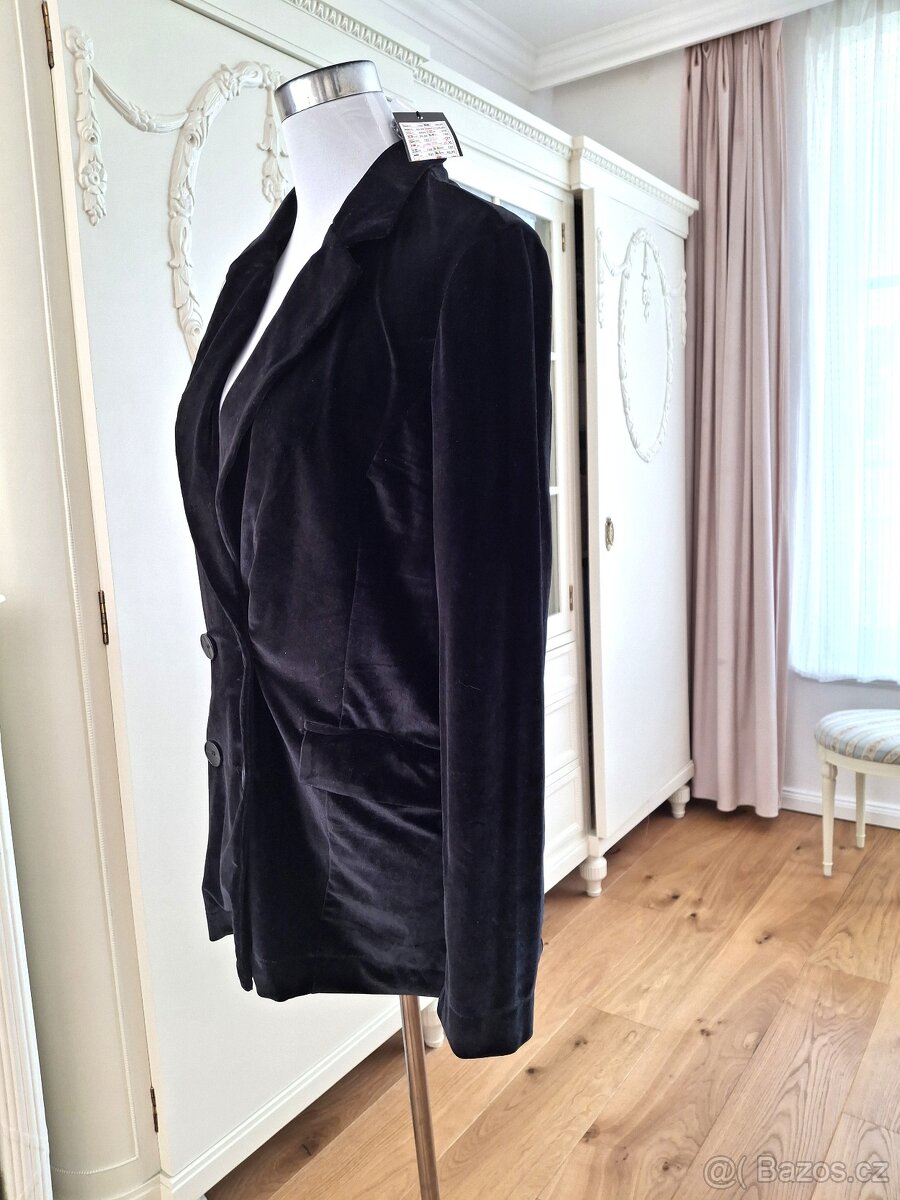 Nové s visačkou černé sametové sako M 38 Amisu pružné - 2