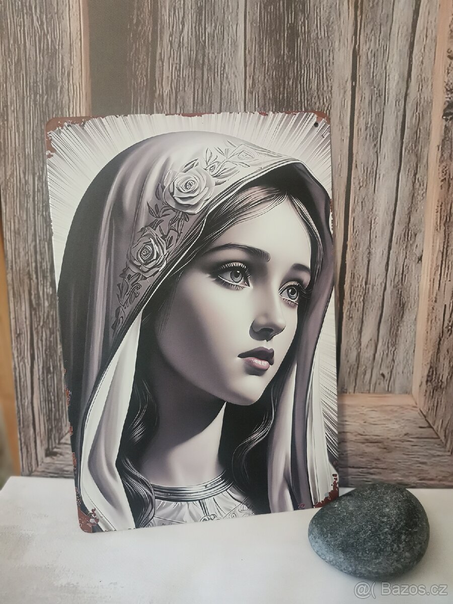 Kovová cedule portrét Madony - 2