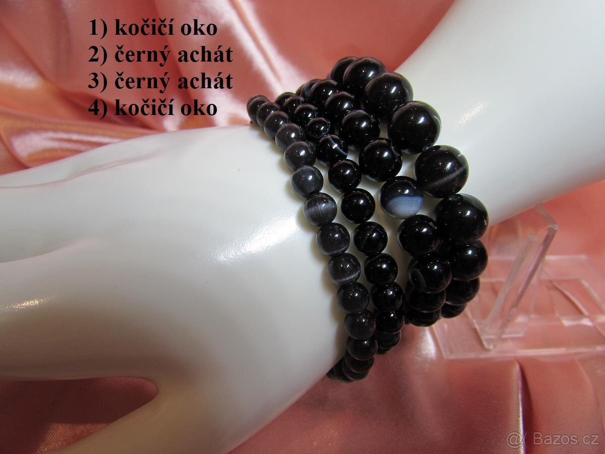 ♥️ Krásný náramek z přírodního kamene (kočičí oko, achát) - 2