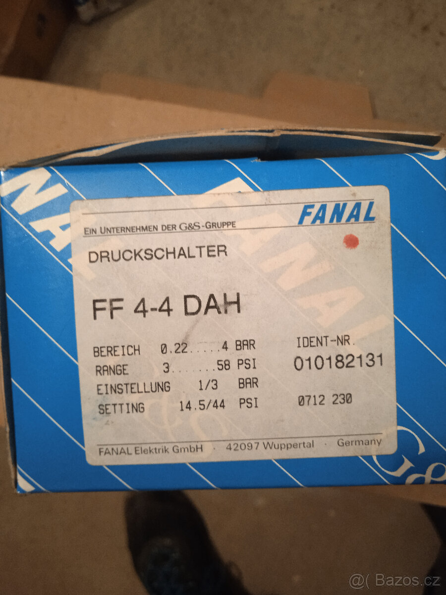 Prodám tlakový spínač 0,22 - 4 bar, Fanal FF 4-4 DAH - 2