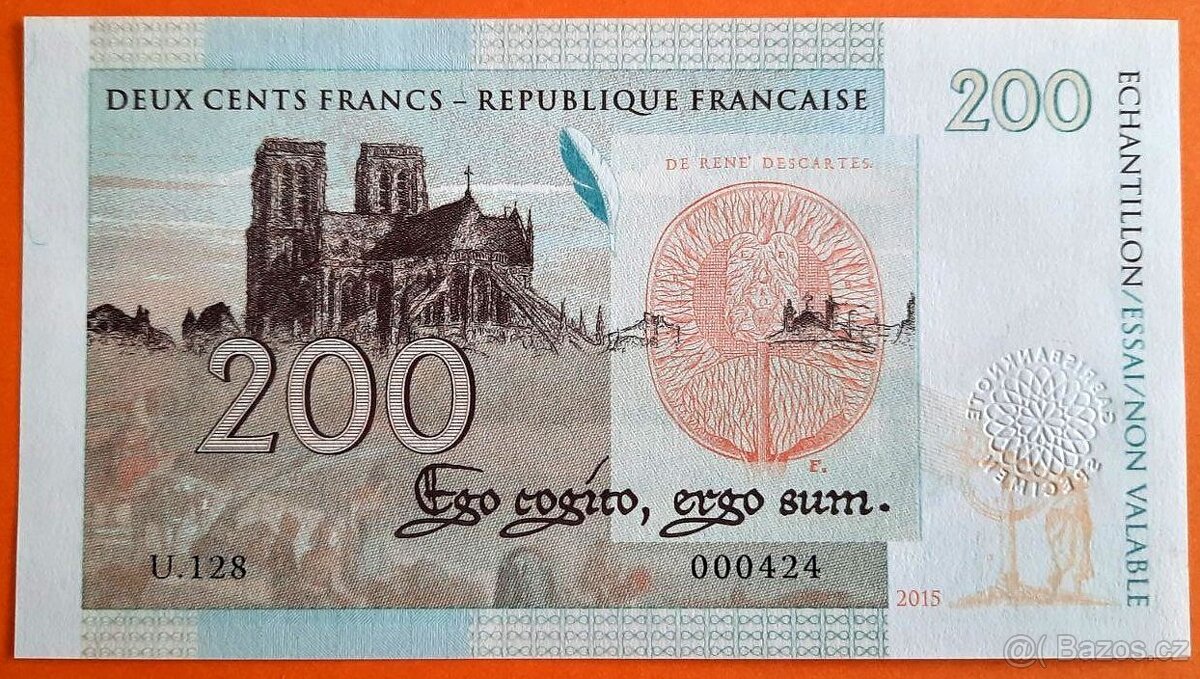 Sběratelská bankovka 200 FRANCS RENÉ DESCARTES, 2015, Gábriš - 2