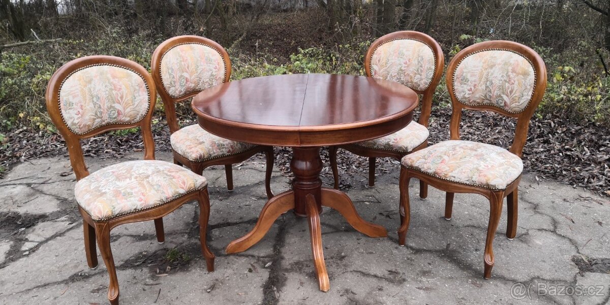 Masivní rozkládací stůl+4ks starožitných židlí - 2