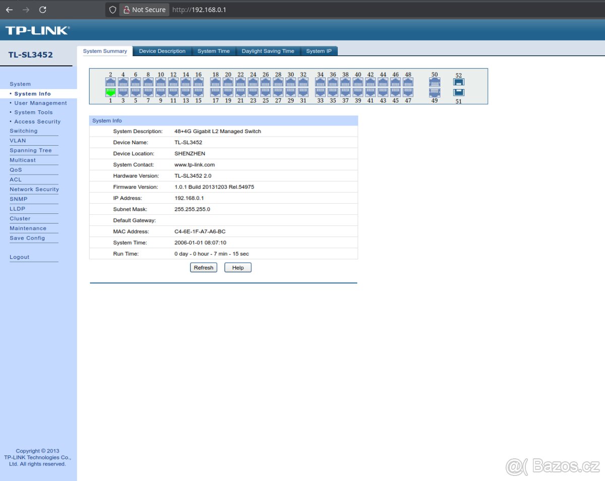 prodám plně řiditelný switch TP-Link SL3452 gui/CLI 52 portů - 2