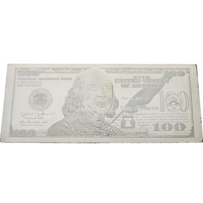 Stříbrná 100 dolarovka s certifikátem v plastovém pouzdře - 2